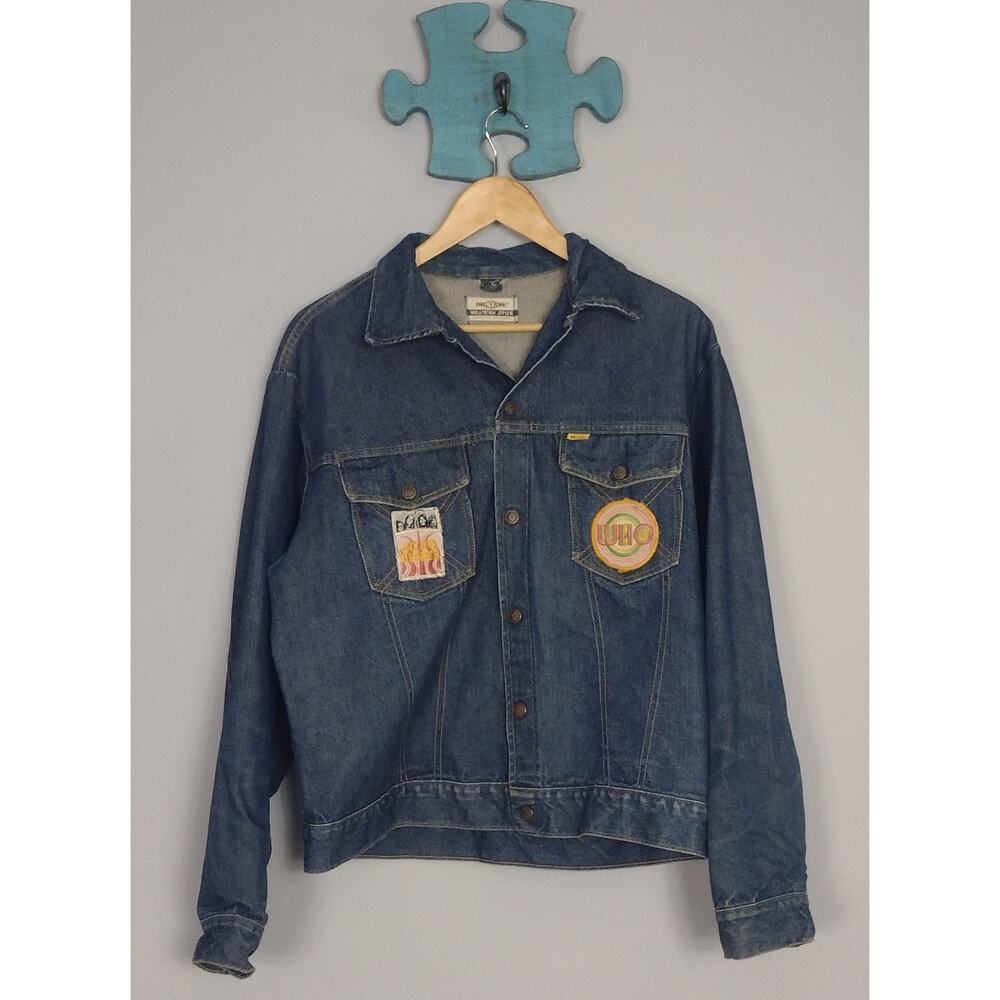 Vintage 60s Sanforized Denim Jacket Big Yank USA with classic rock patches